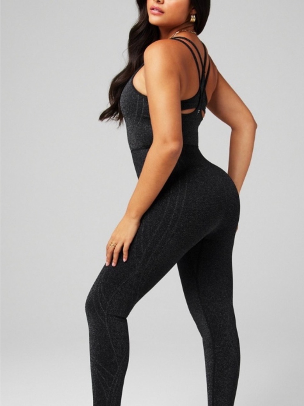 Fabletics Sparkle Black Strappy Jumpsuit